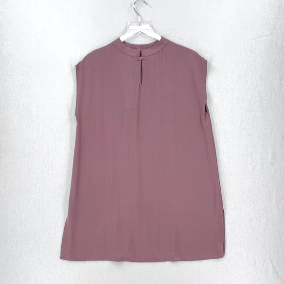 EILEEN FISHER Tunic Top Womens S Mauve Purple Silk Georgette Crepe Funnel Neck - Picture 2 of 16